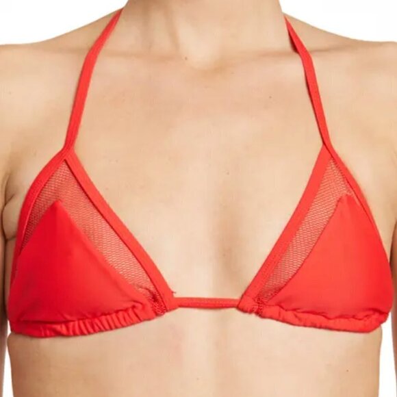 Kendall + Kylie Triangle Mesh Trim Bikini Top Red - Picture 1 of 3